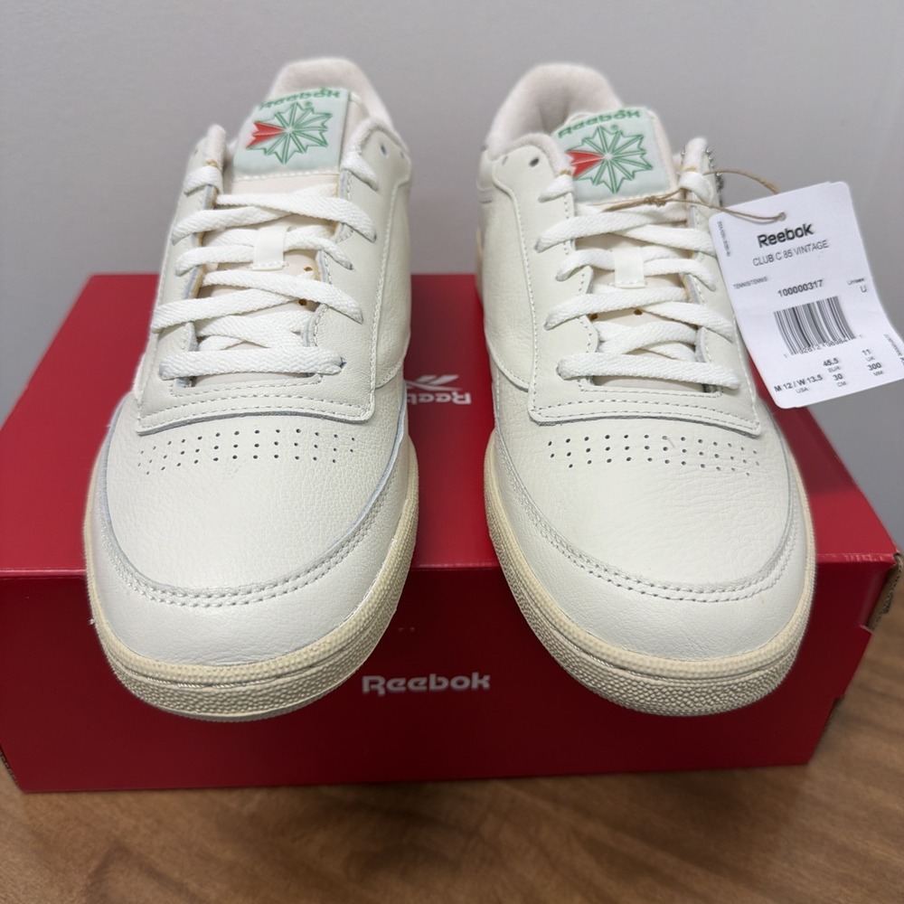 Reebok Classic Leather Sneakers in Off-White with Green Accents - Picture 2 of 12
